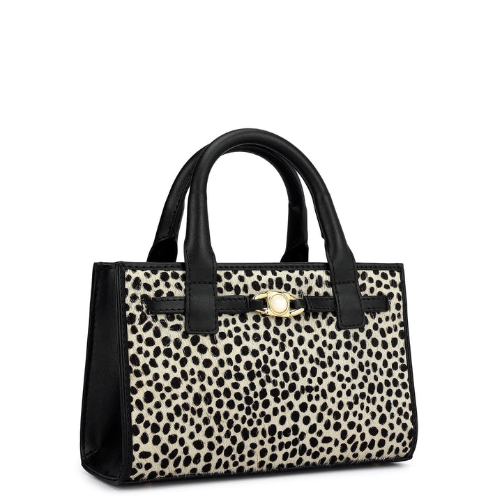 Small Fur Plain Leather Sling - Off White & Black