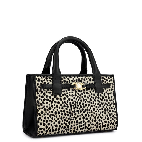 Small Fur Plain Leather Sling - Off White & Black