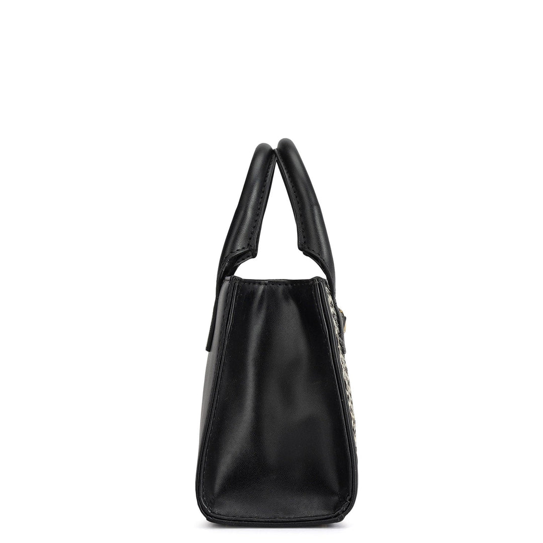 Small Fur Plain Leather Sling - Off White & Black