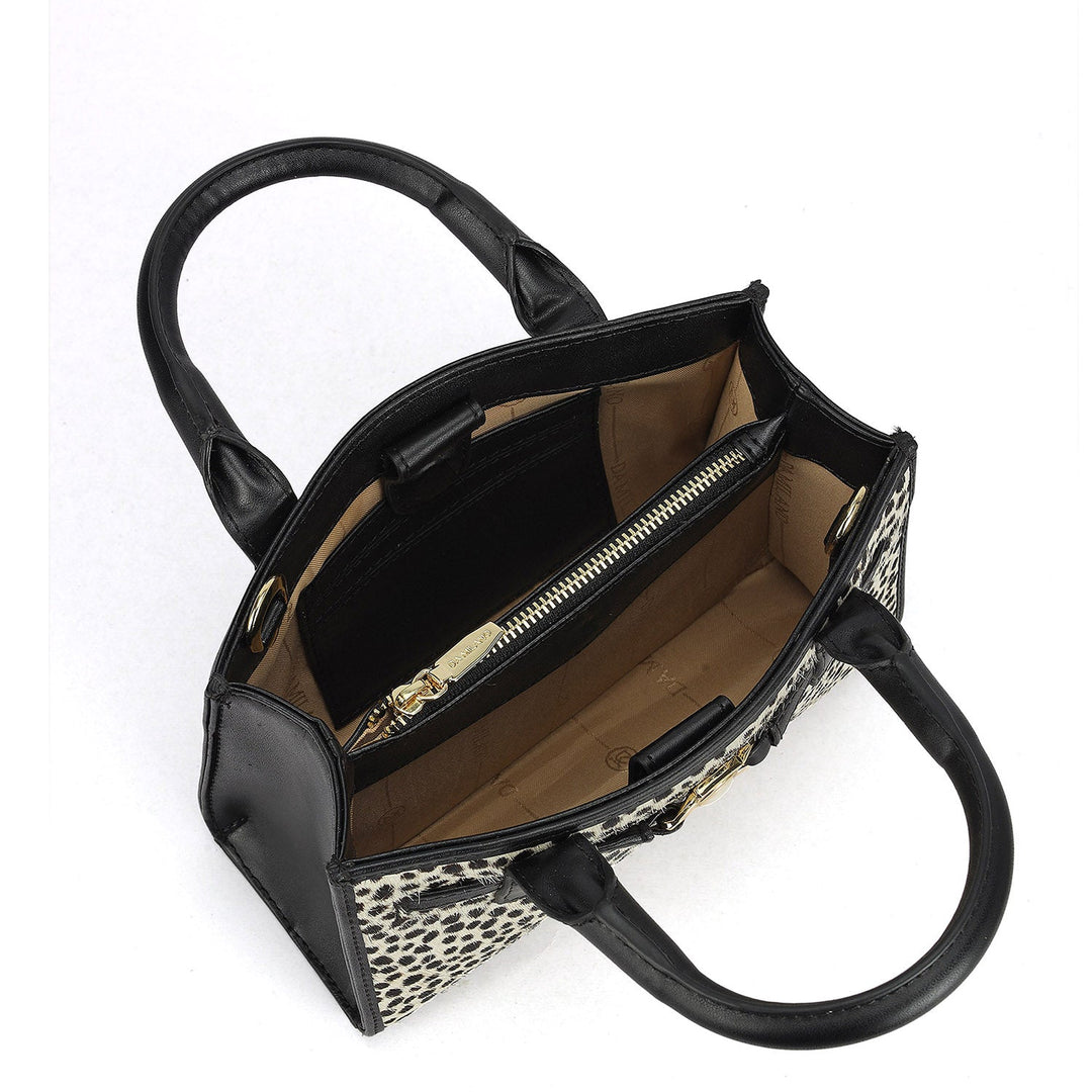 Small Fur Plain Leather Sling - Off White & Black