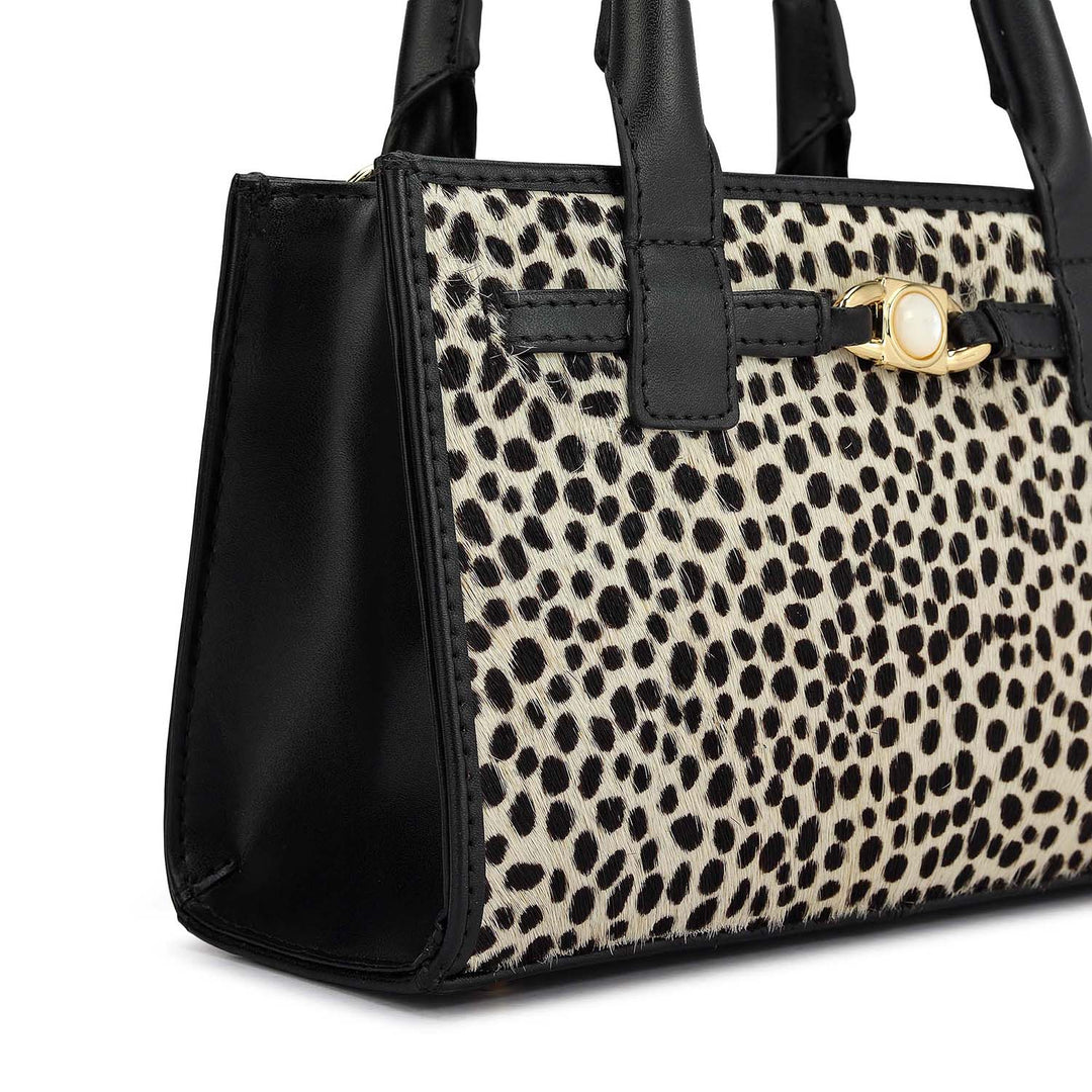 Small Fur Plain Leather Sling - Off White & Black