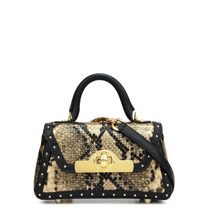 Small Snake Plain Leather Sling - Black & Gold