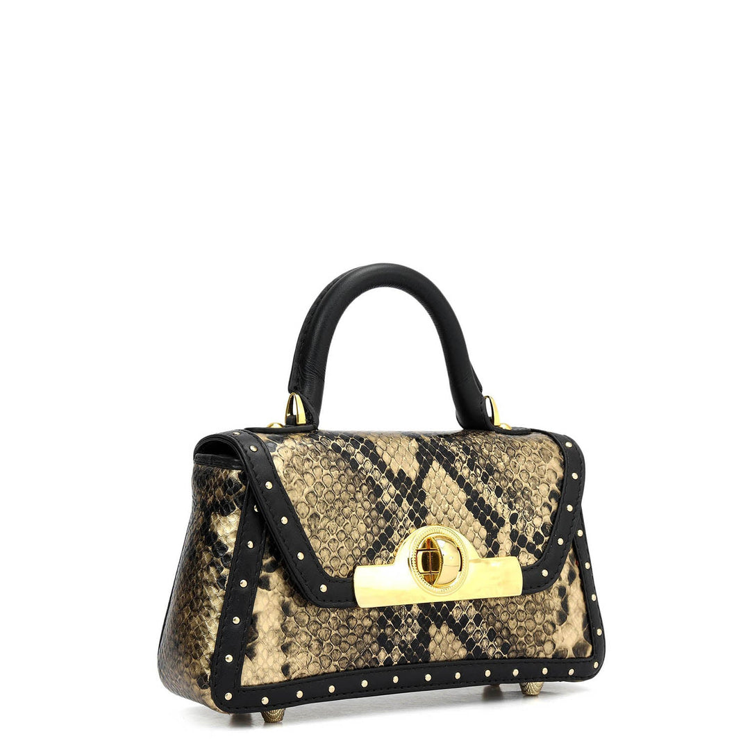 Small Snake Plain Leather Sling - Black & Gold