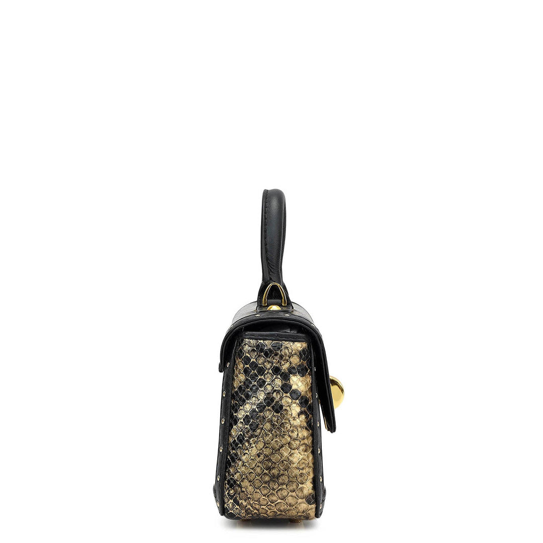 Small Snake Plain Leather Sling - Black & Gold