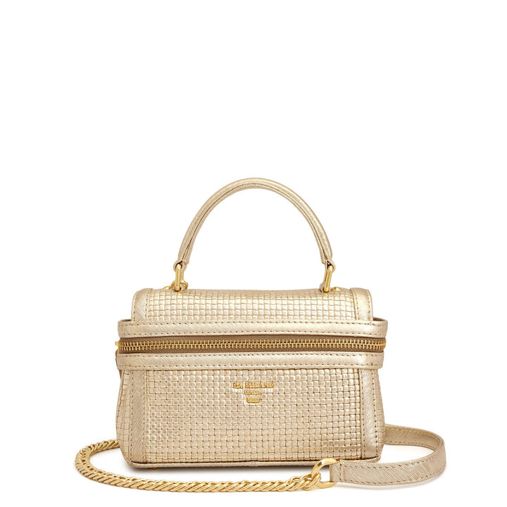 Small Mat Emboss Leather Satchel - Gold