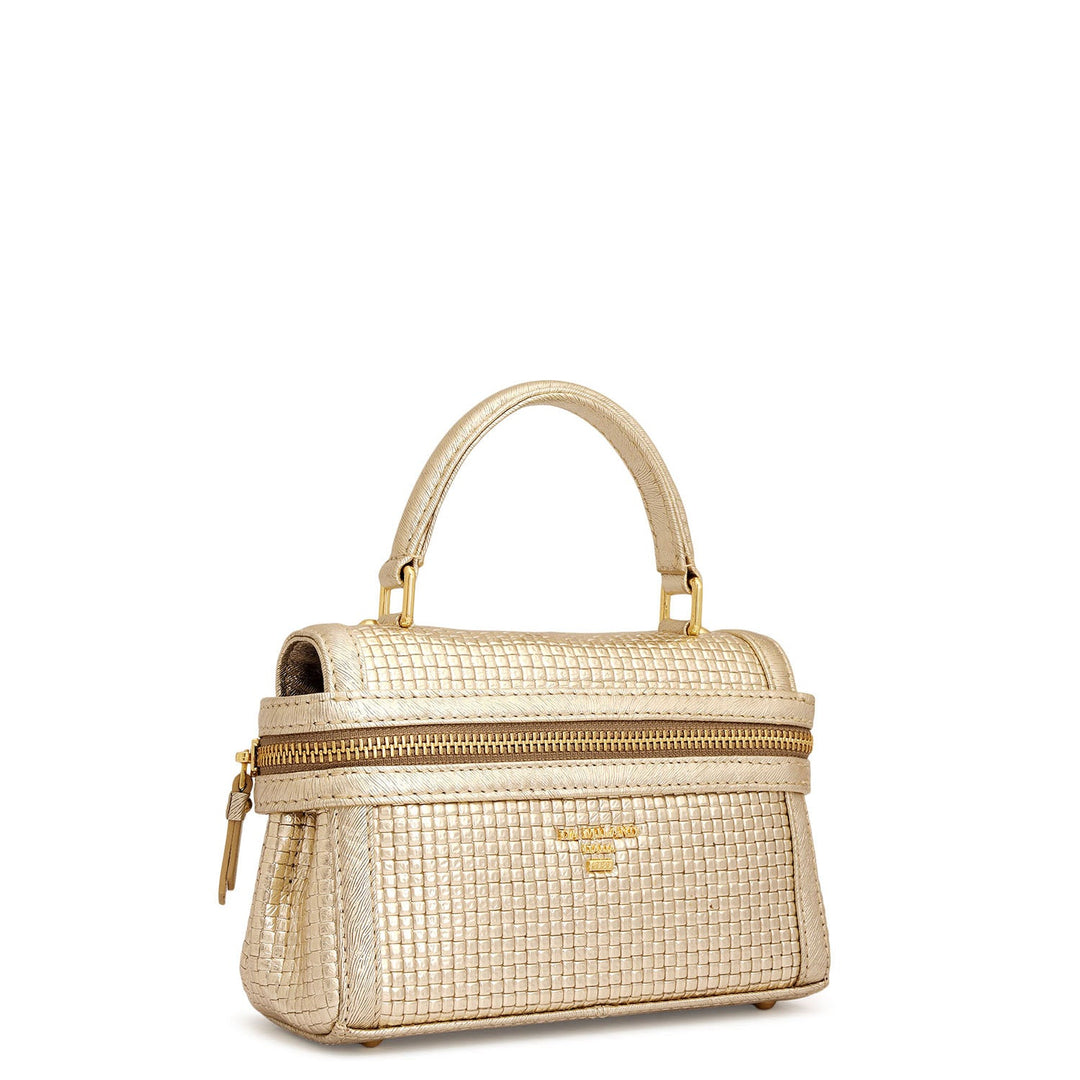 Small Mat Emboss Leather Satchel - Gold