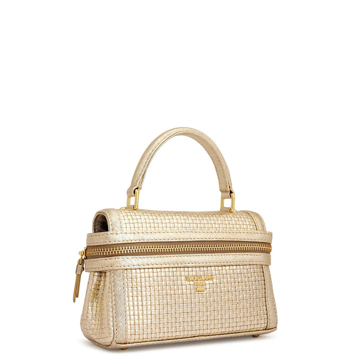 Small Mat Emboss Leather Satchel - Gold