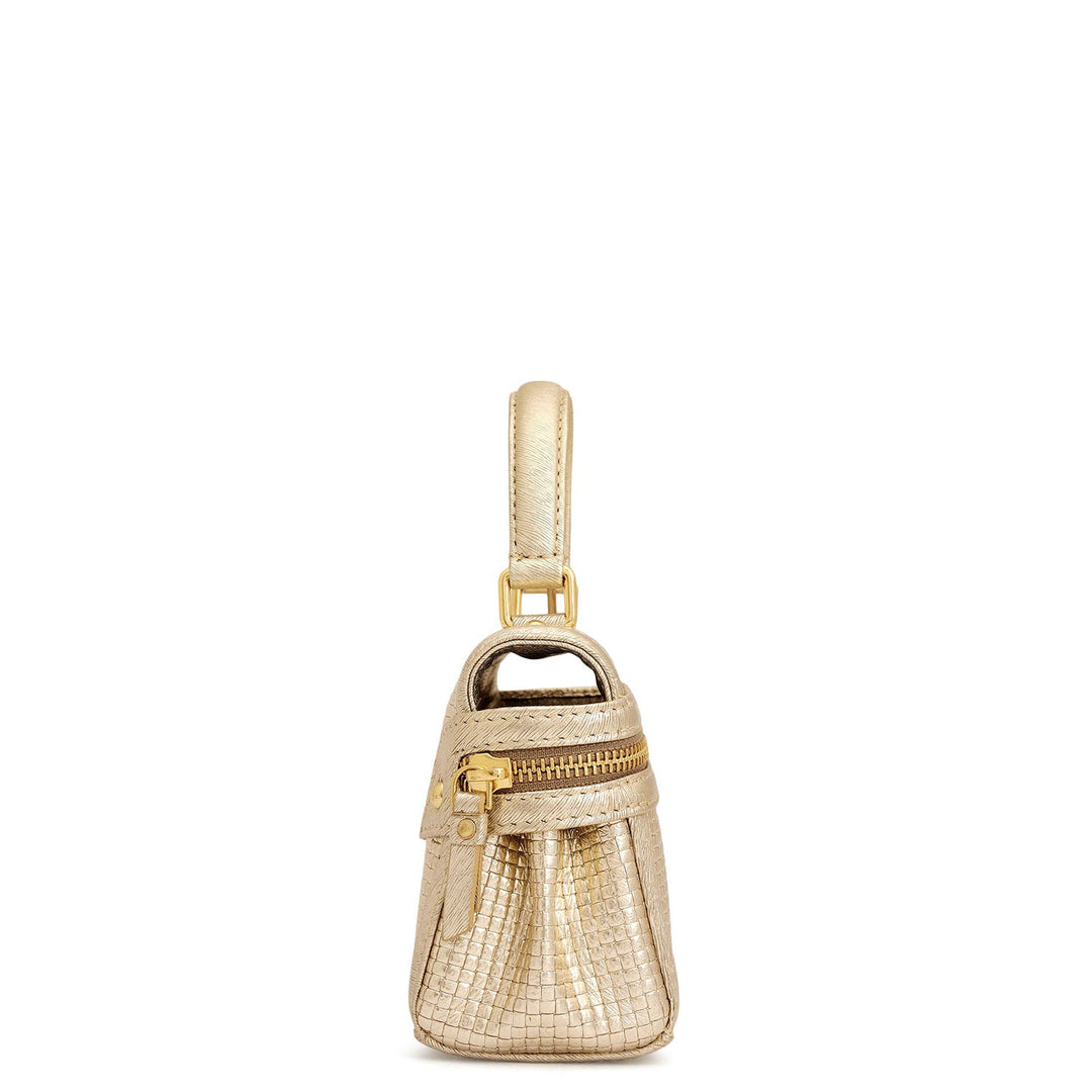 Small Mat Emboss Leather Satchel - Gold