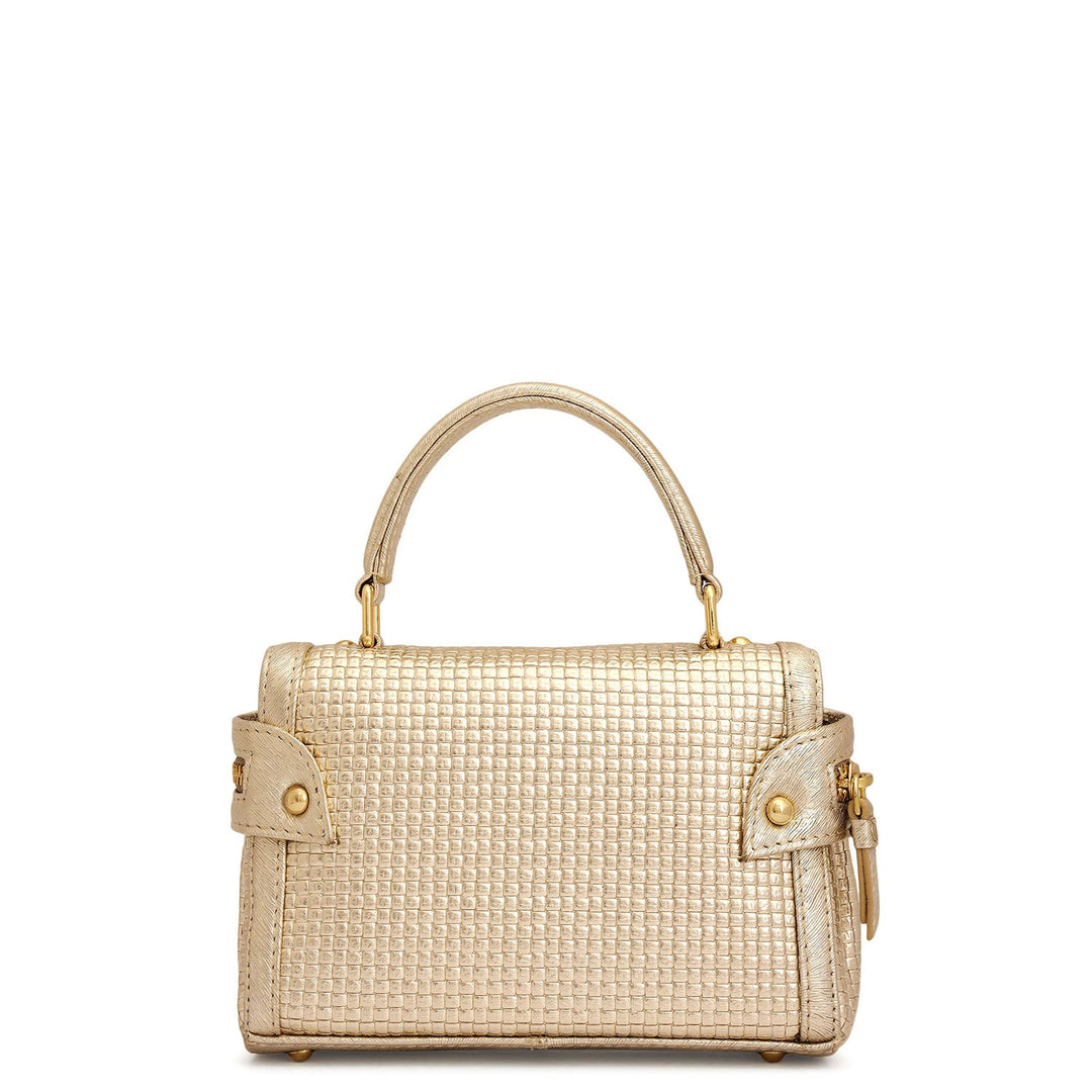 Small Mat Emboss Leather Satchel - Gold