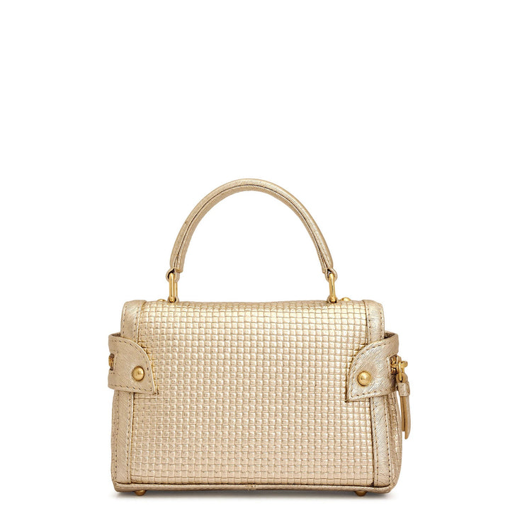 Small Mat Emboss Leather Satchel - Gold