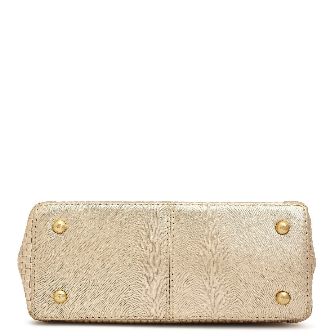 Small Mat Emboss Leather Satchel - Gold