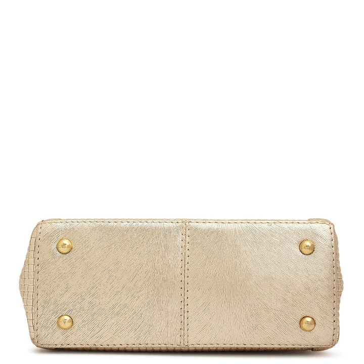 Small Mat Emboss Leather Satchel - Gold