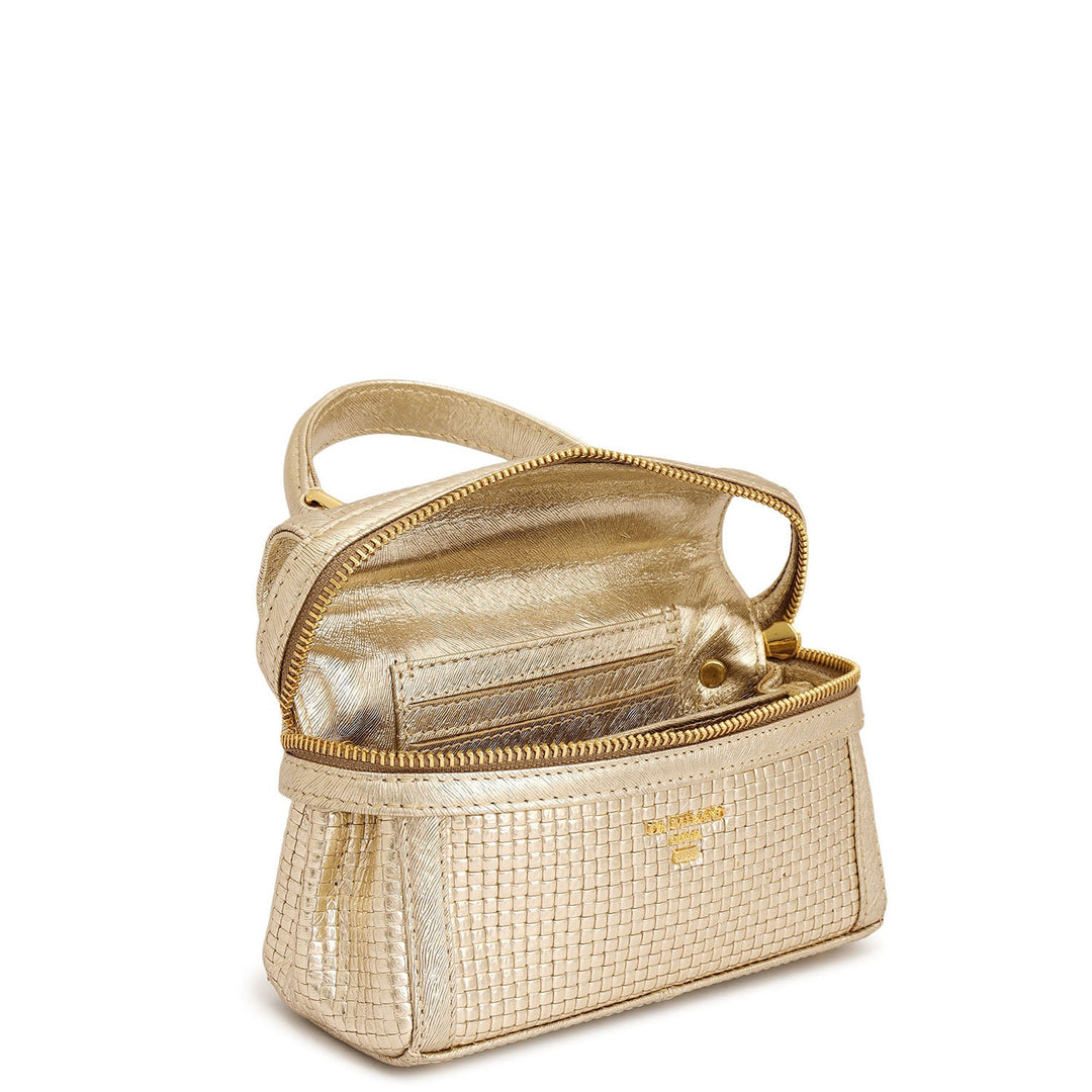 Small Mat Emboss Leather Satchel - Gold