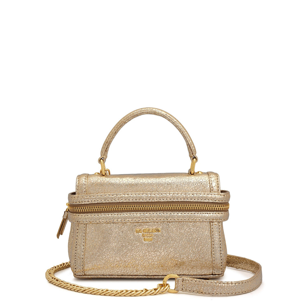 Small Metallic Leather Satchel - Gold