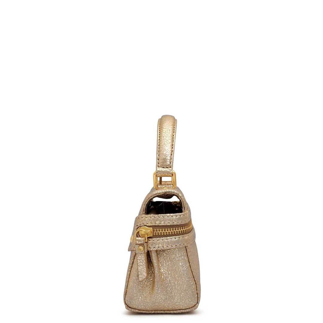 Small Metallic Leather Satchel - Gold