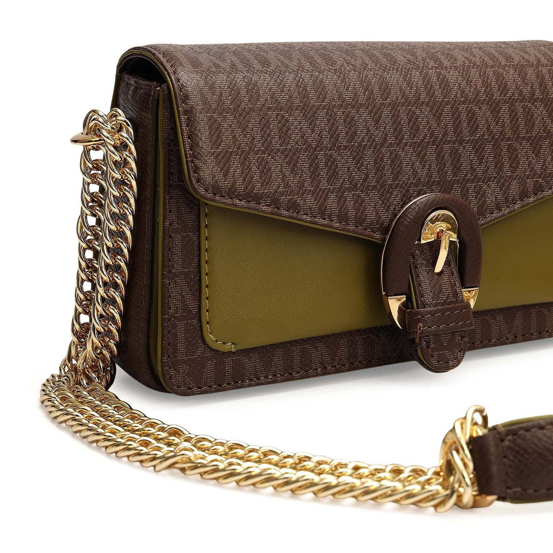 Small Monogram Leather Sling - Walnut & Lime