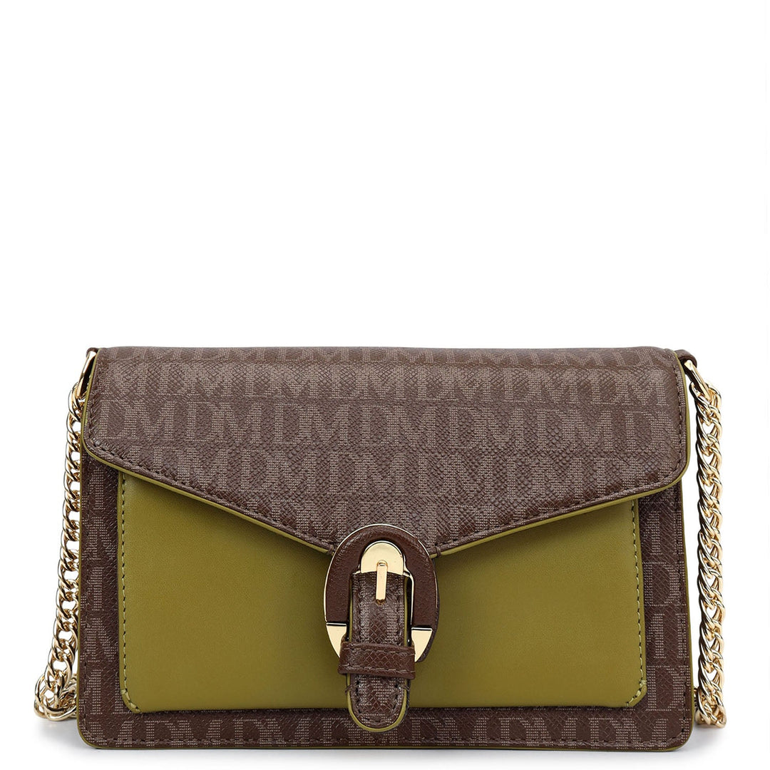 Small Monogram Plain Leather Sling - Walnut & Lime