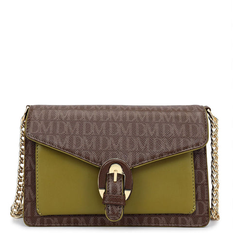 Small Monogram Plain Leather Sling - Walnut & Lime