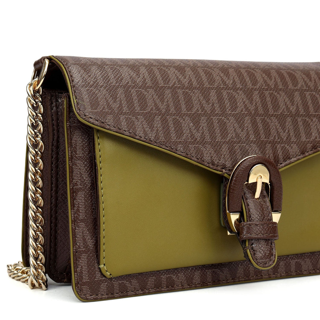 Small Monogram Plain Leather Sling - Walnut & Lime