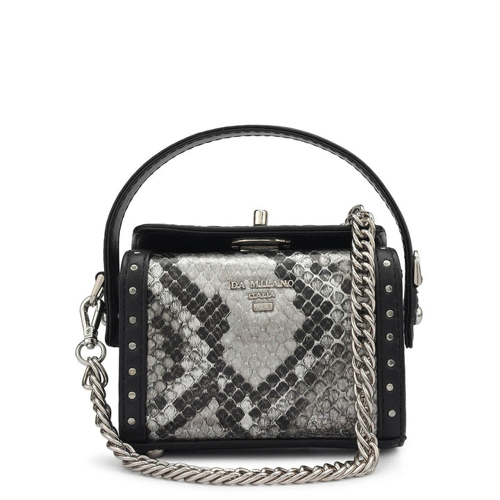 Micro Snake Leather Sling - Silver & Black