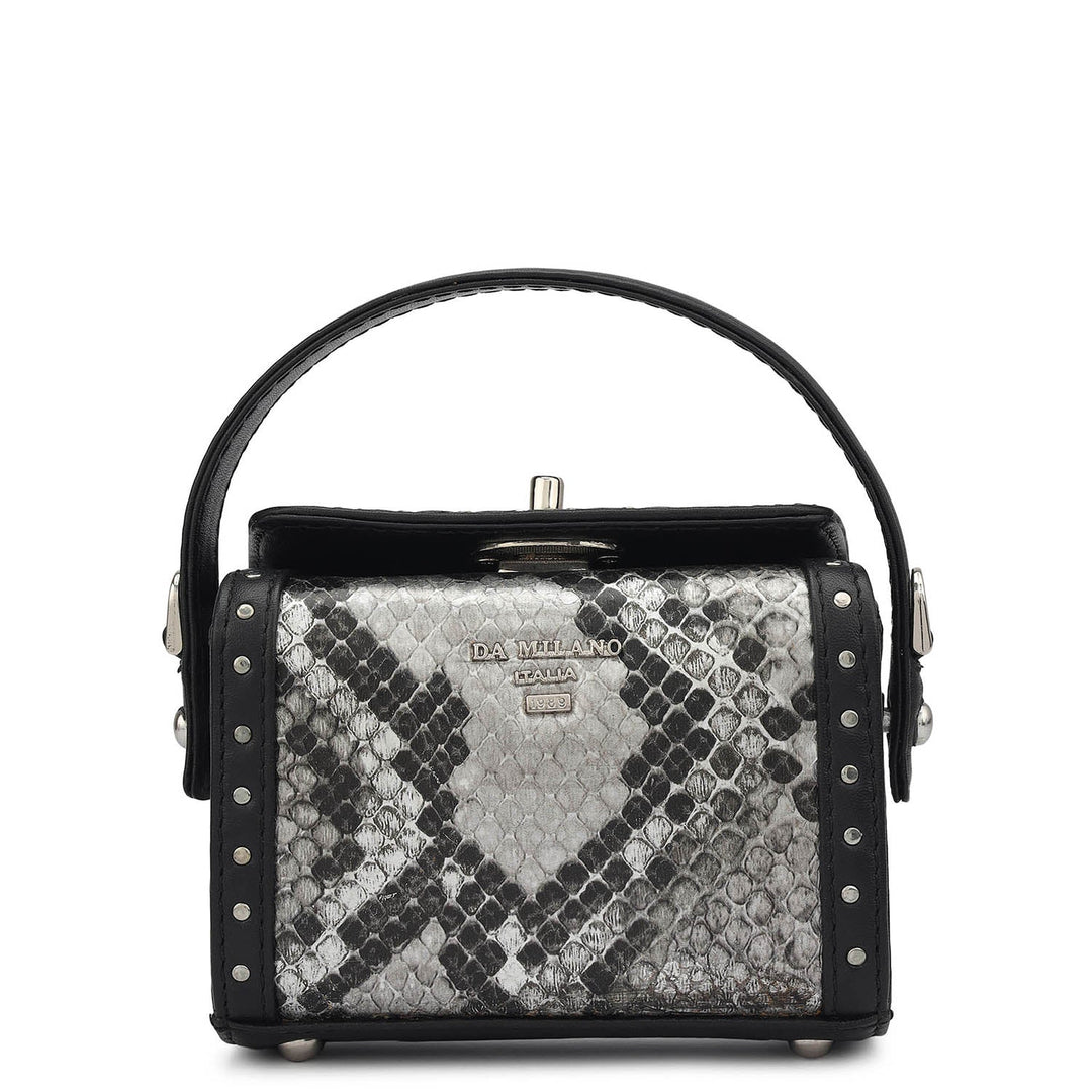 Micro Snake Leather Sling - Silver & Black