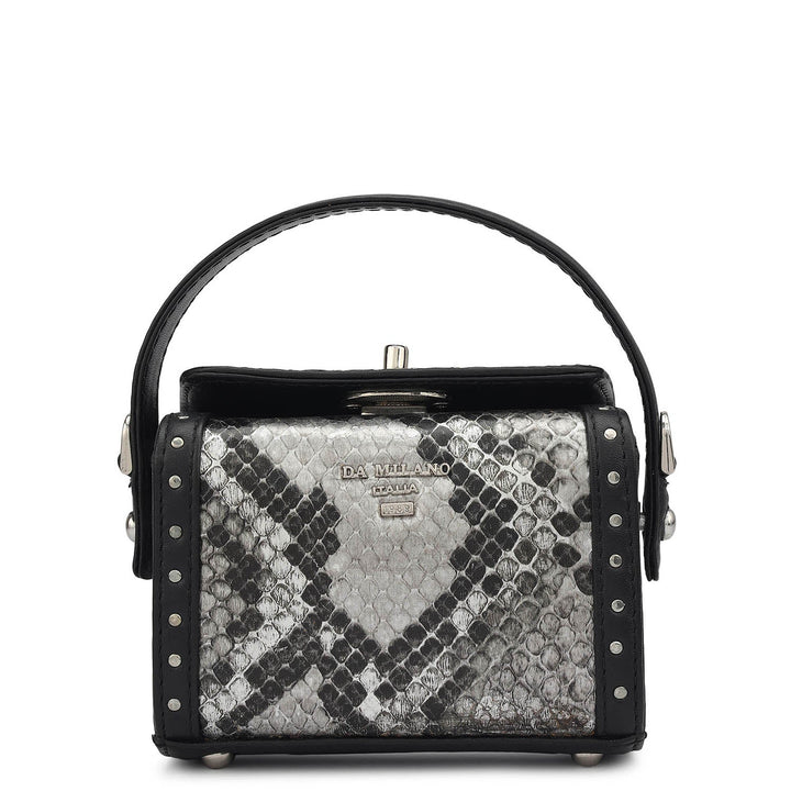 Micro Snake Leather Sling - Silver & Black