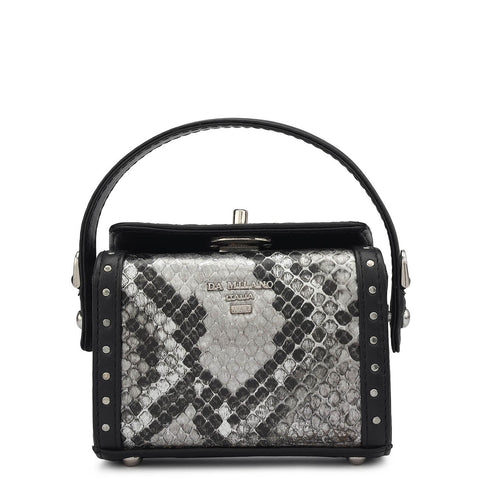 Micro Snake Leather Sling - Silver & Black