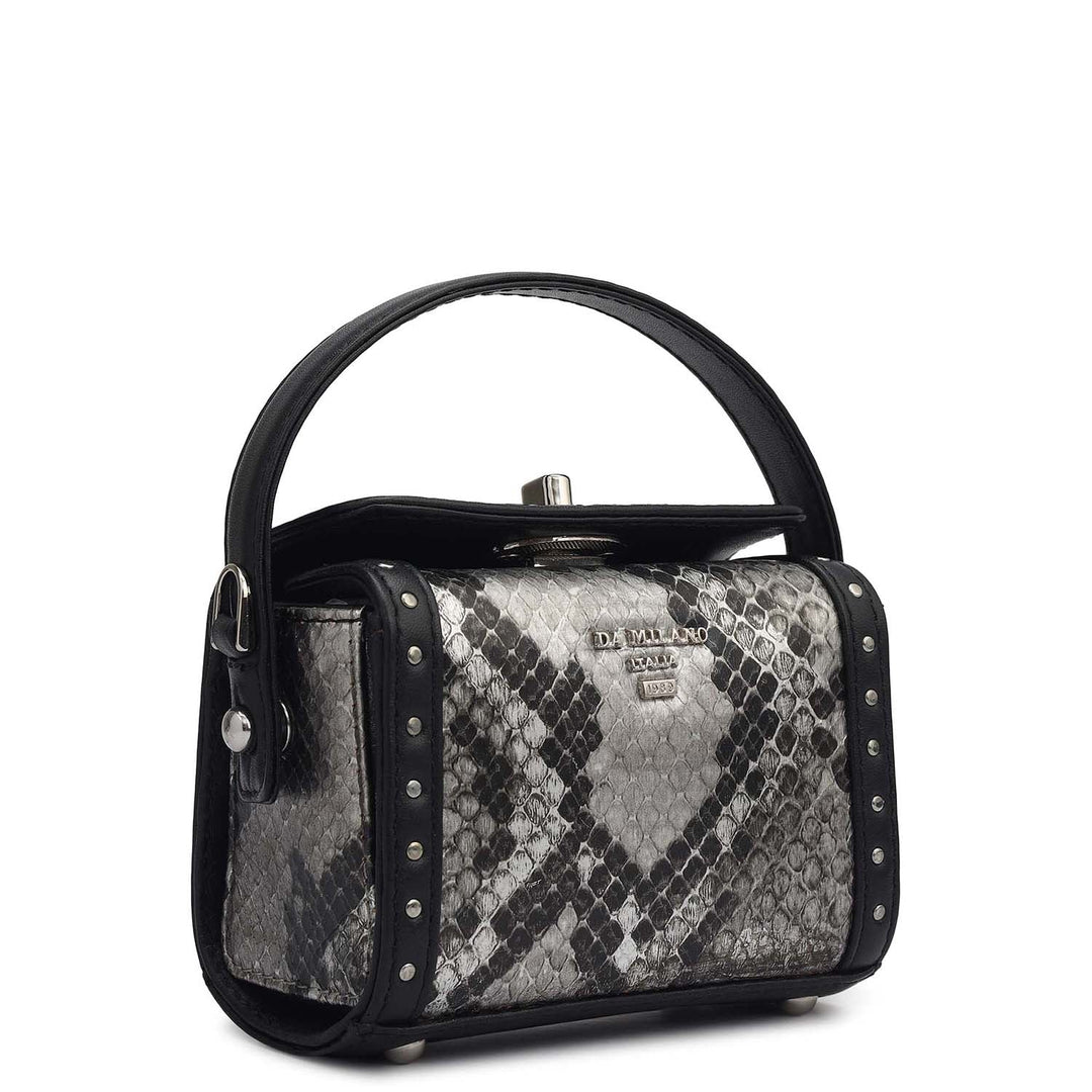 Micro Snake Leather Sling - Silver & Black