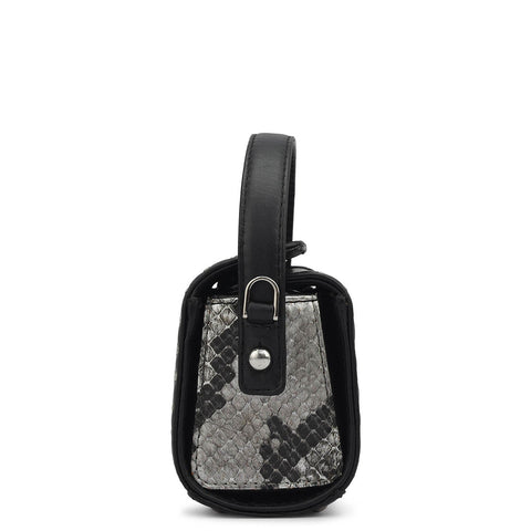Micro Snake Leather Sling - Silver & Black