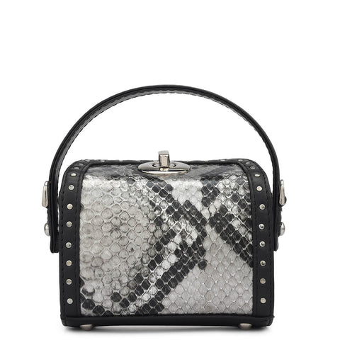 Micro Snake Leather Sling - Silver & Black