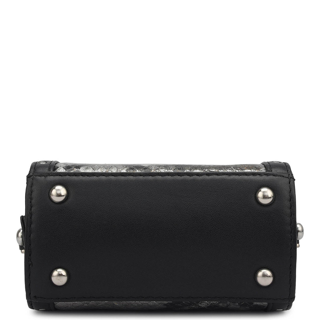 Micro Snake Leather Sling - Silver & Black
