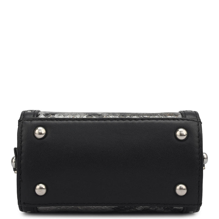 Micro Snake Leather Sling - Silver & Black