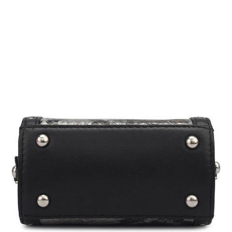 Micro Snake Leather Sling - Silver & Black