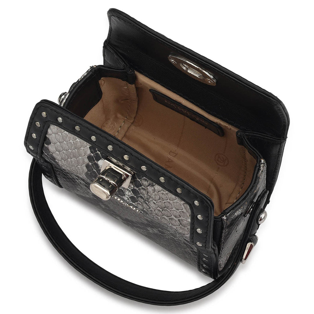 Micro Snake Leather Sling - Silver & Black