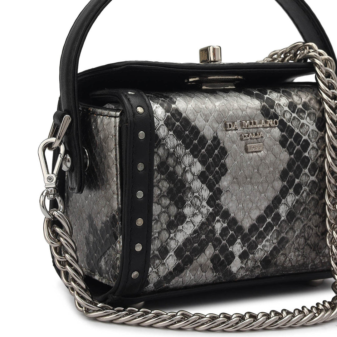 Micro Snake Leather Sling - Silver & Black