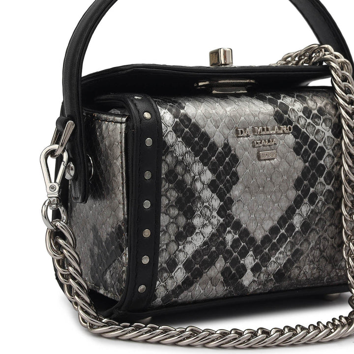 Micro Snake Leather Sling - Silver & Black