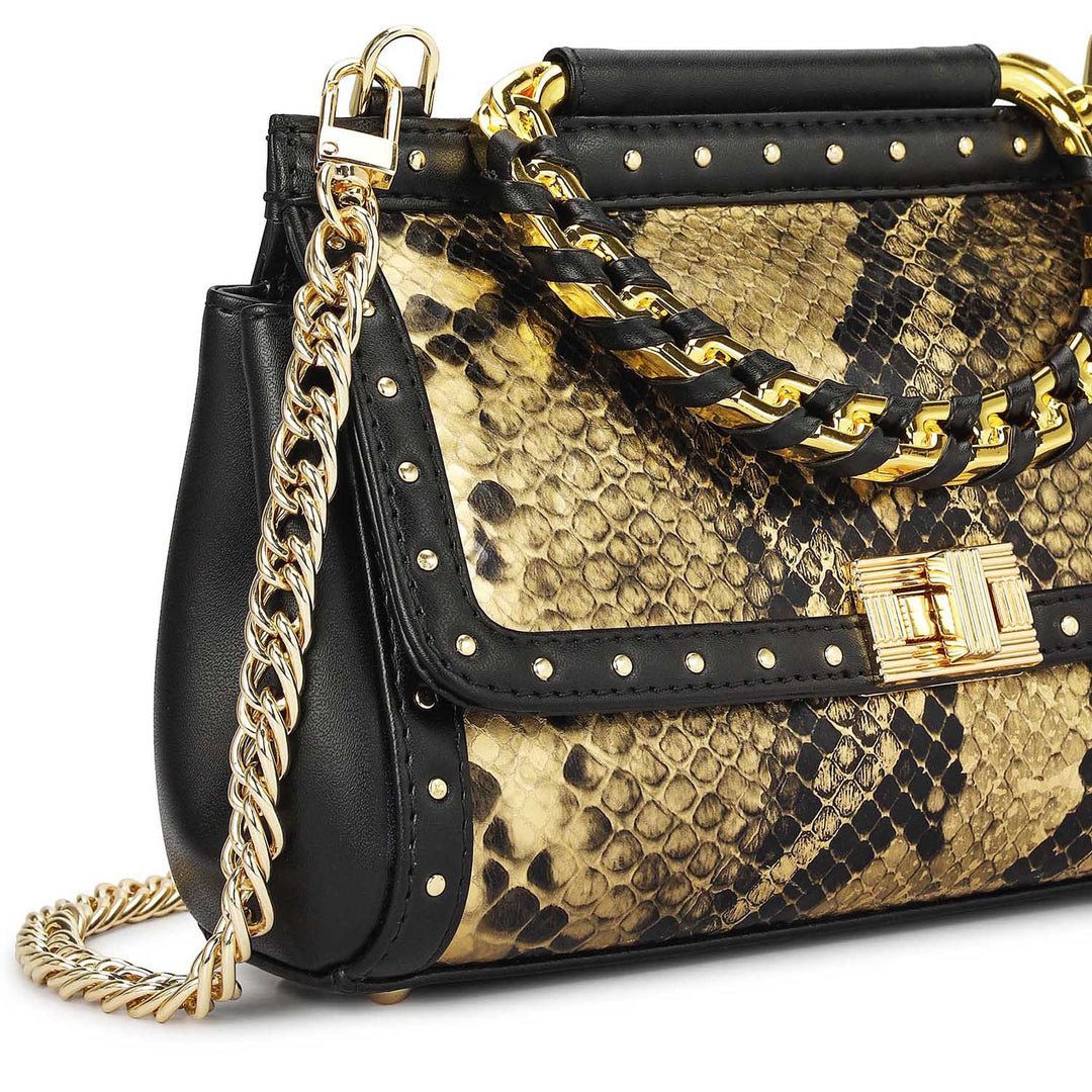 Small Snake Plain Leather Sling - Gold & Black