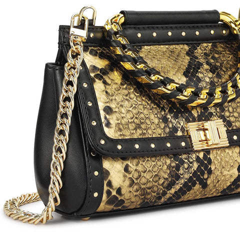 Small Snake Plain Leather Sling - Gold & Black