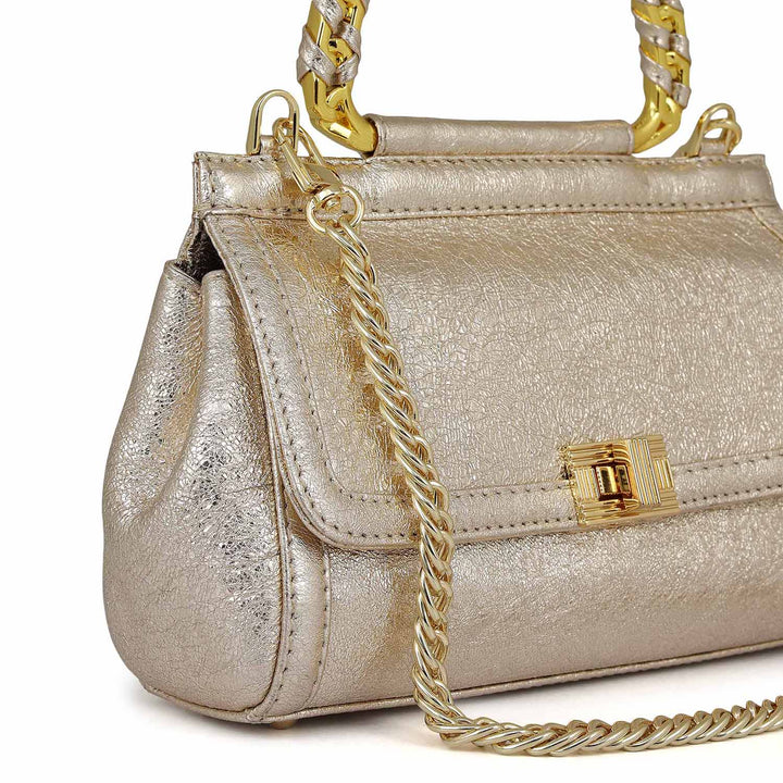 Small Metallic Leather Sling - Gold