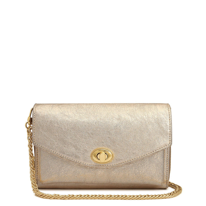 Metallic Leather Ladies Sling Wallet - Gold