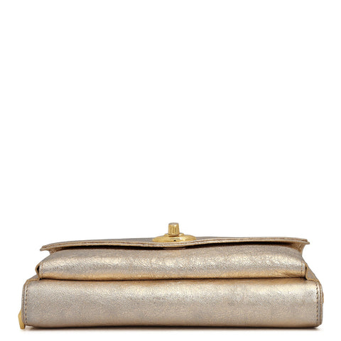 Metallic Leather Ladies Sling Wallet - Gold