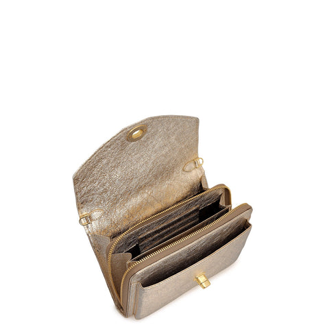 Metallic Leather Ladies Sling Wallet - Gold