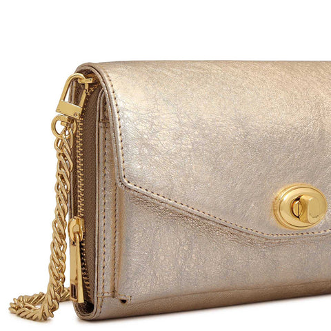 Metallic Leather Ladies Sling Wallet - Gold