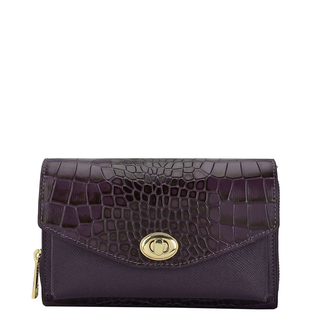 Croco Franzy Leather Ladies Wallet - Grapevine