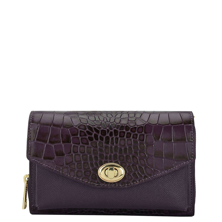 Croco Franzy Leather Ladies Wallet - Grapevine