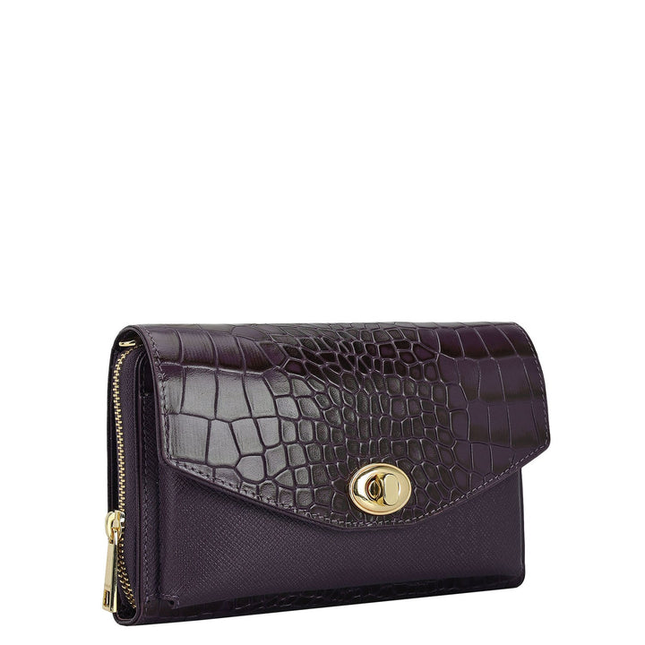 Croco Franzy Leather Ladies Wallet - Grapevine