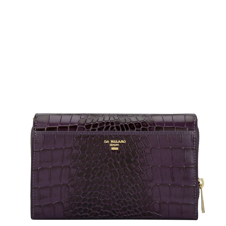 Croco Franzy Leather Ladies Wallet - Grapevine