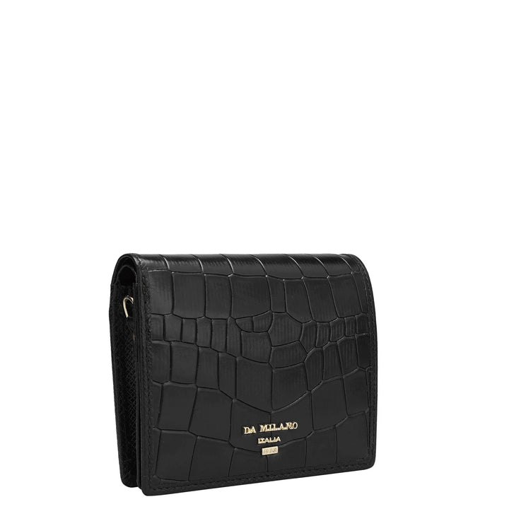 Croco Leather Ladies Sling Wallet - Black