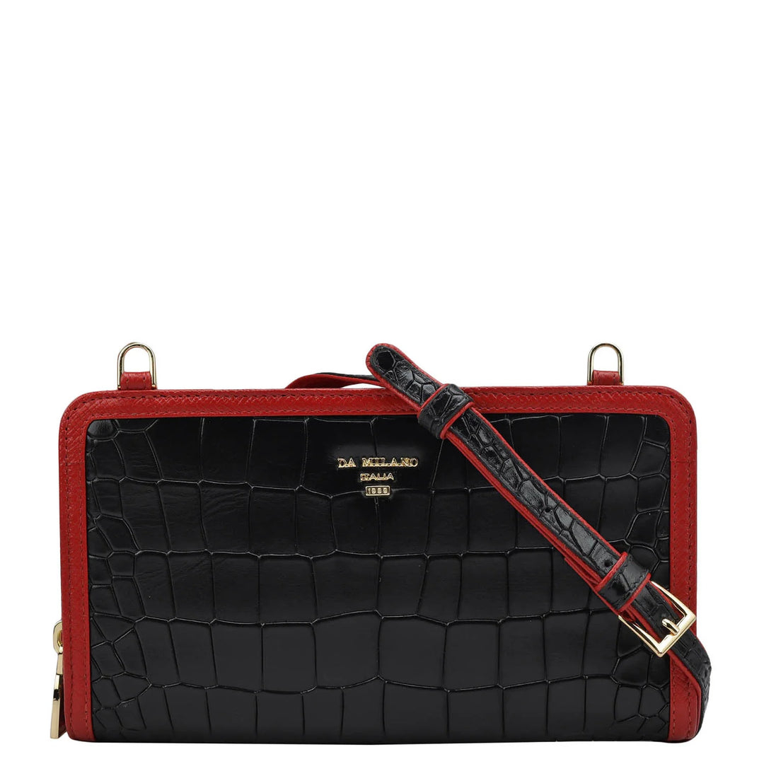 Croco Leather Ladies Wallet - Black