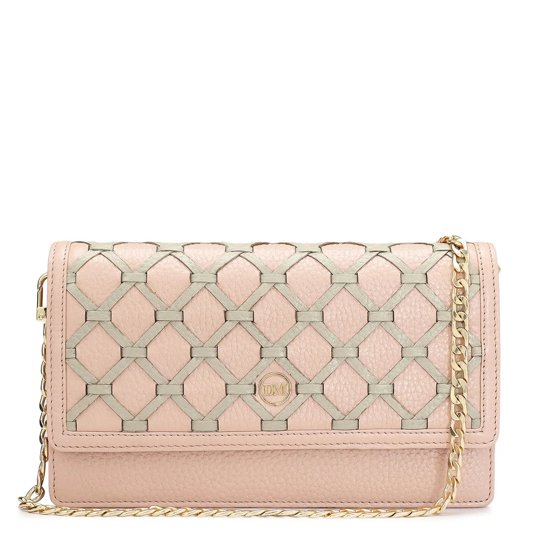 Wax Leather Ladies Sling Wallet - Baby Pink